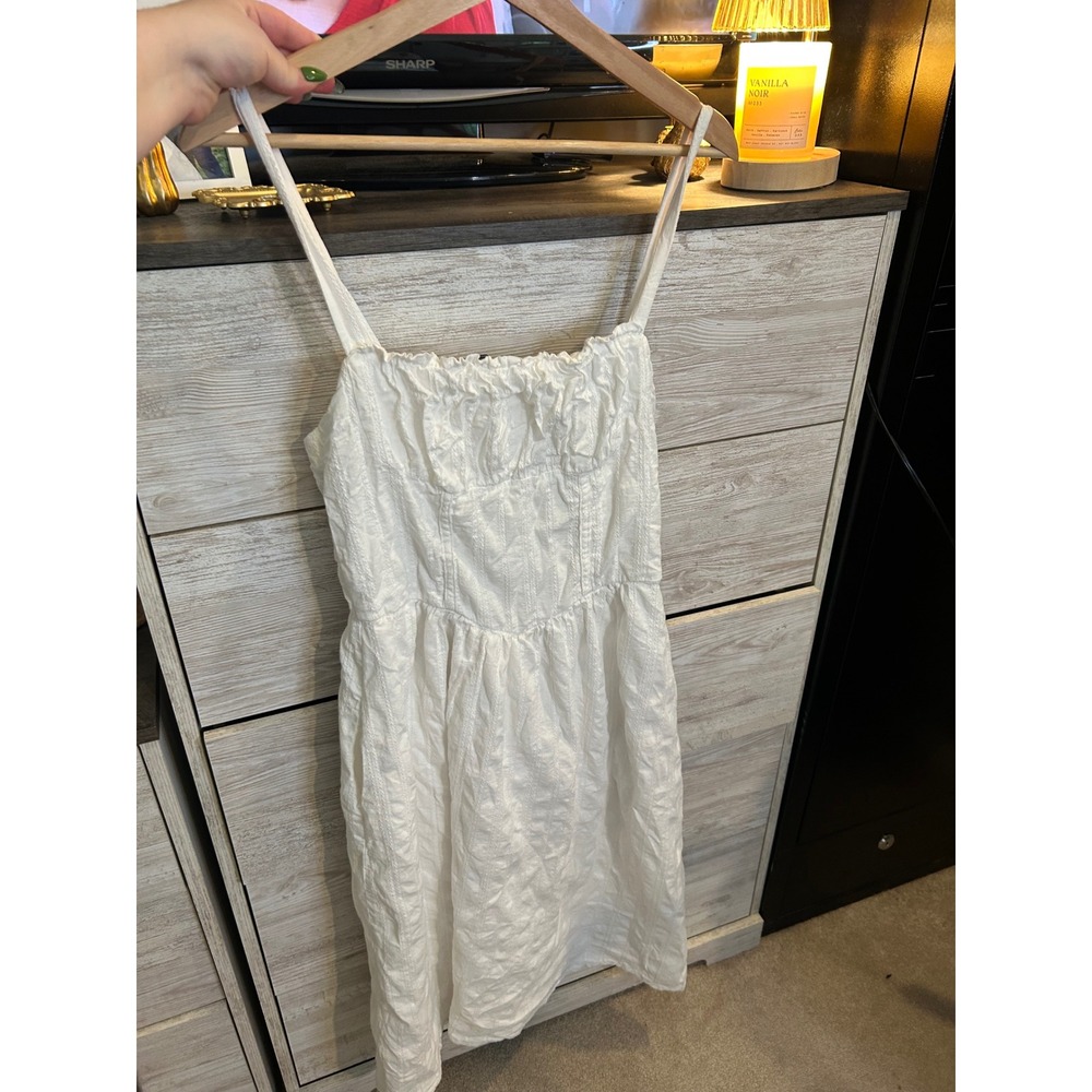 Wild Fable White Textured Midi Dress Small Smocked Back Pockets Summer Sundress - Picture 4 of 7